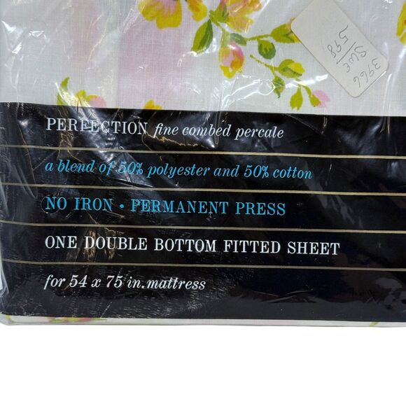 Vintage New‎ Fieldcrest Pink Orange Peace Rose Double Bottom Fitted Sheet 180TC - Picture 2 of 7